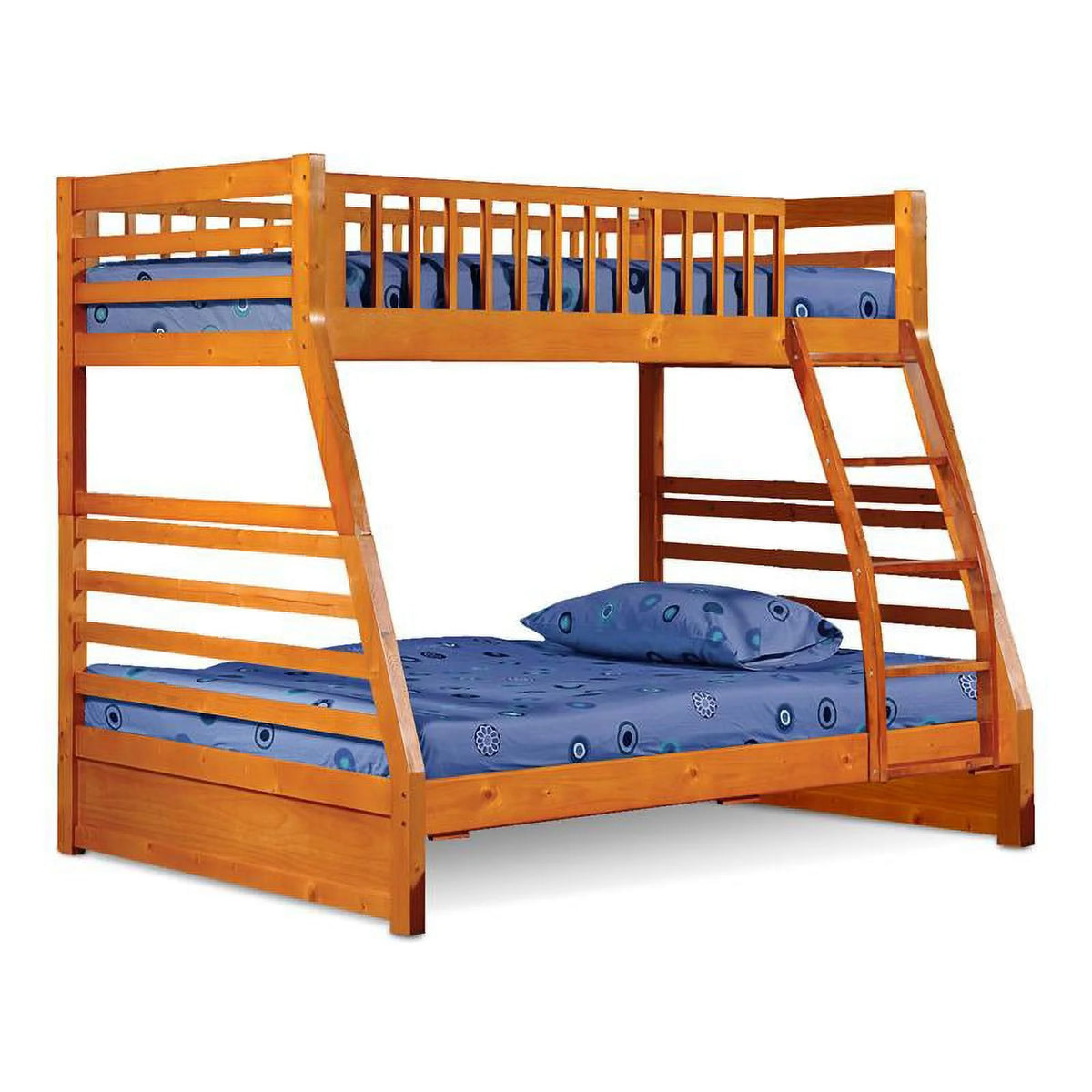 Solid Wood Twin/Full Bunk Bed with Slats in Oak P1461