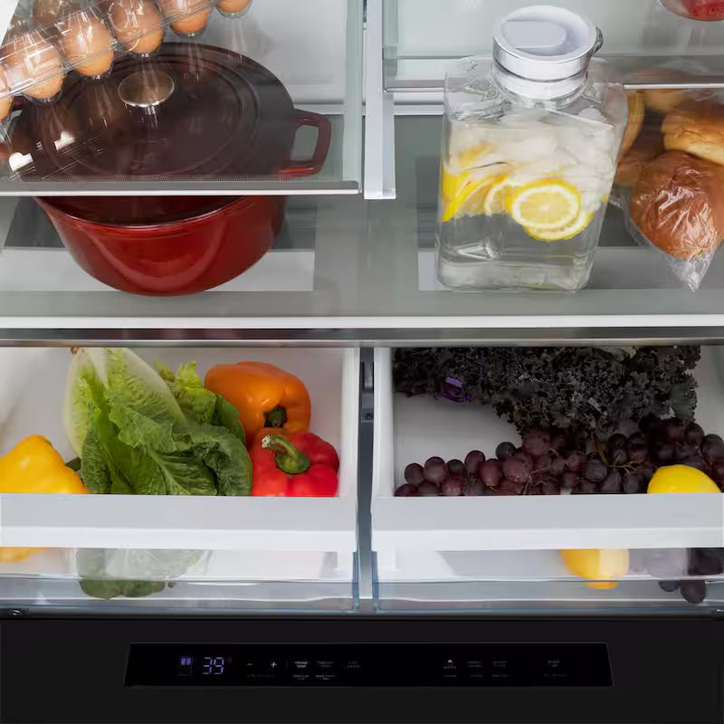36 in. 4-Door French Door Refrigerator with Ice & Water Dispenser in Black Stainless & Polished Gold J4757