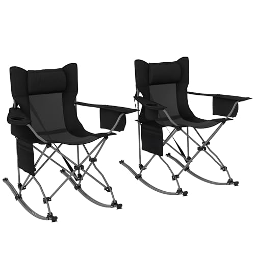 Black Folding Rocking Camping Chairs with Carry Bag, 2 Pack F945