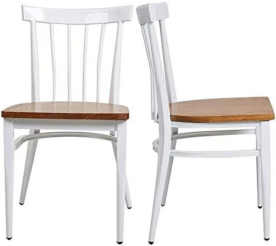 Heavy Duty Dining Chairs Natural Wood Seat Sturdy Metal Frame 400lbs Capacity Comb Back C519850