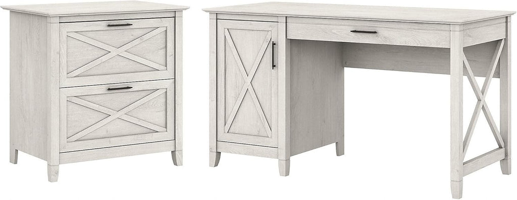 54W Cape Cod Gray Computer Desk with Storage and 2 Drawer File Cabinet G328