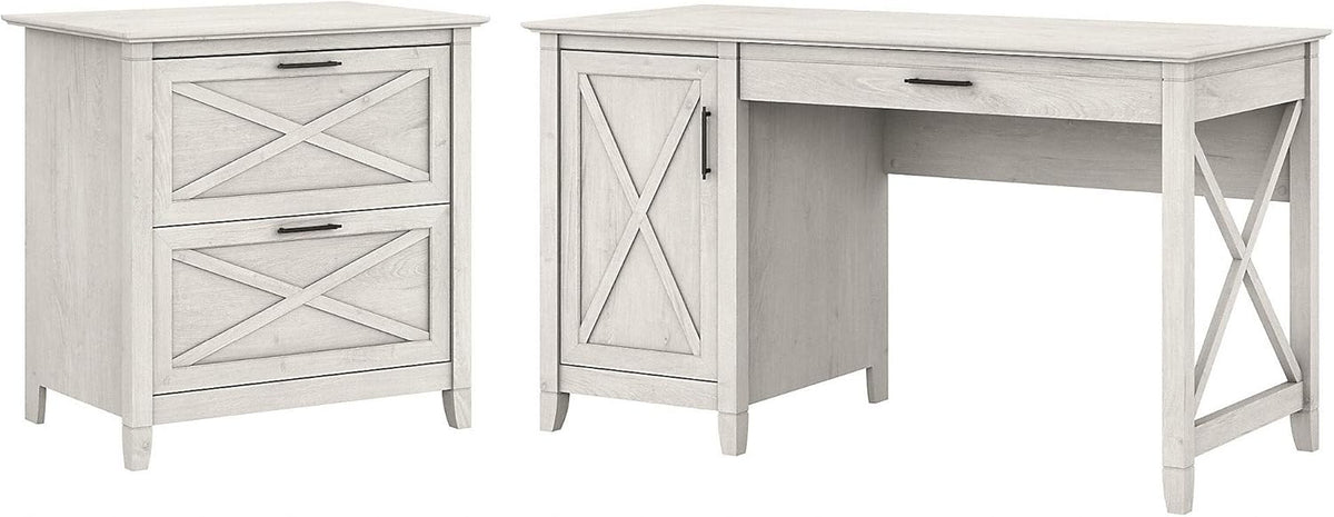54W Cape Cod Gray Computer Desk with Storage and 2 Drawer File Cabinet G328