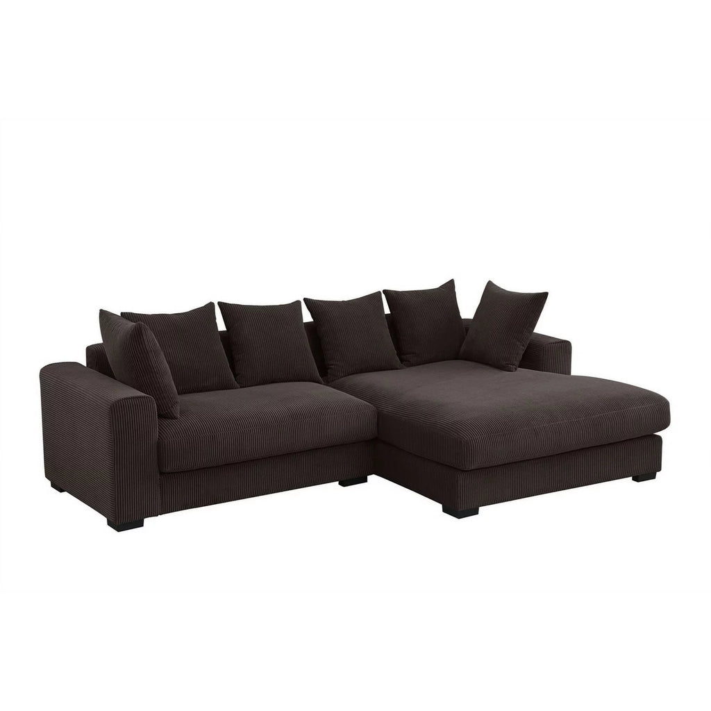 Brown Corduroy Upholstered Sectional Sofa with Chaise X577