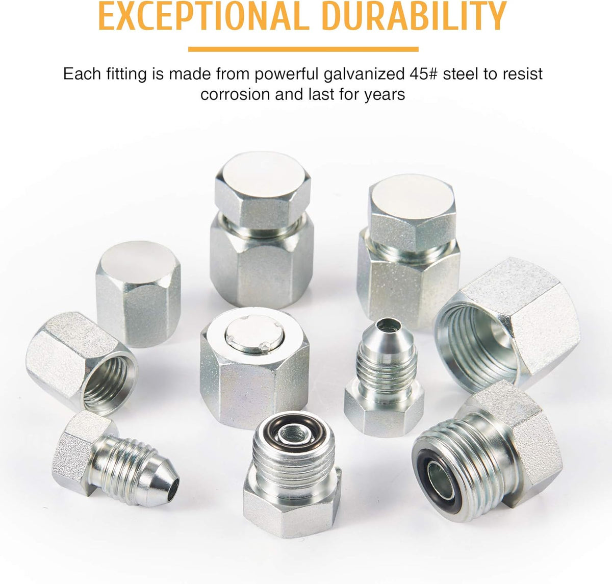 128 PC JIC and ORFS Hydraulic Cap and Plug Fitting Kit Galvanized Steel I7741
