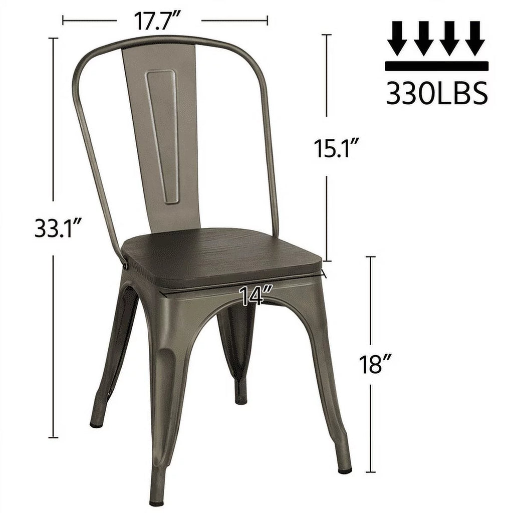 Metal Dining Chairs with Wooden Seat Set of 4 Z183