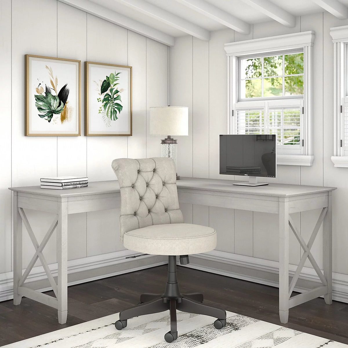 White Oak L-Shaped Desk and Chair Set H50607