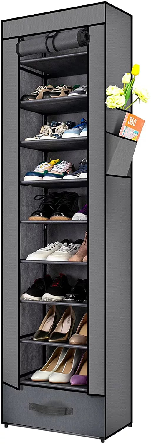 10 Tier Grey Shoe Rack with Storage Box E999