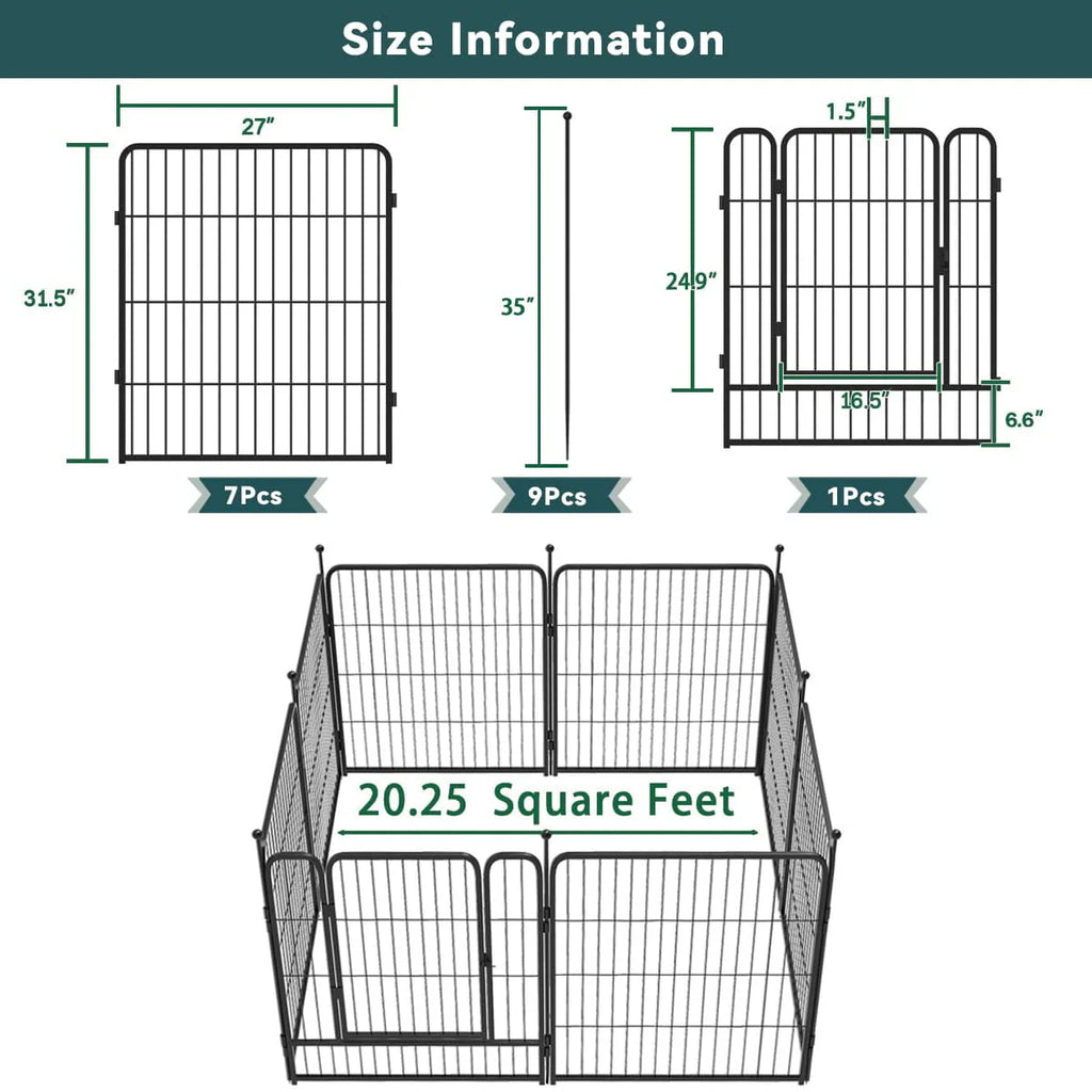 8 Panel Black Metal Garden Fence with Gate U7223