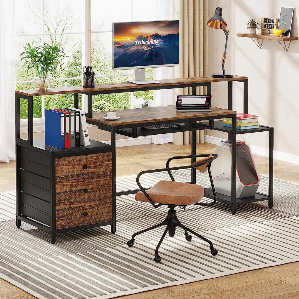 63 inches Computer Desk with 3 Drawers L43121