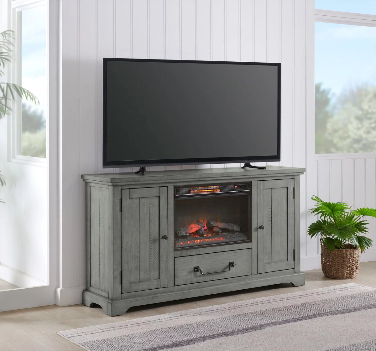 Solid Wood TV Stand with Fireplace X53207