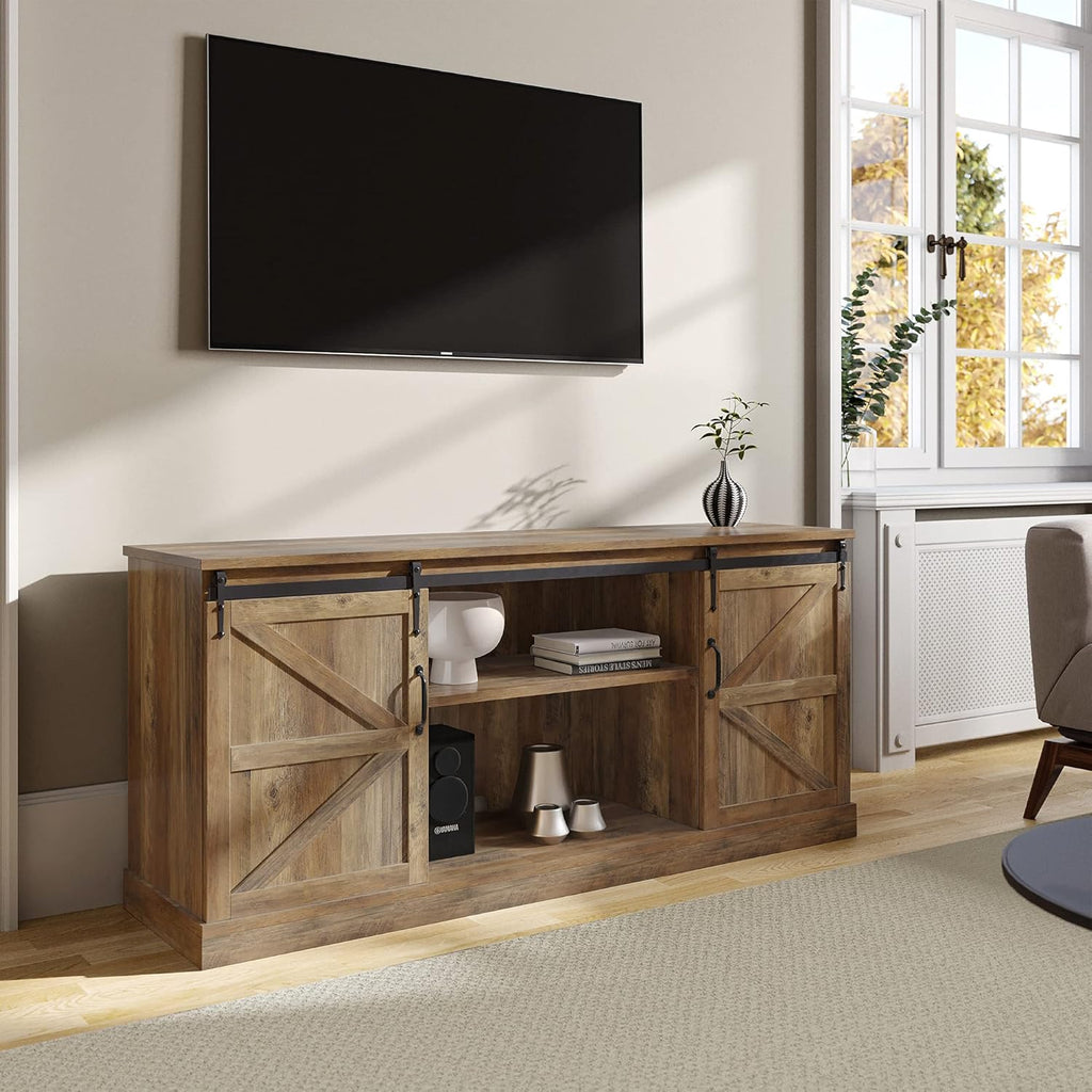 52 Inch TV Stand with Sliding Barn Door and Storage Cabinets U52690