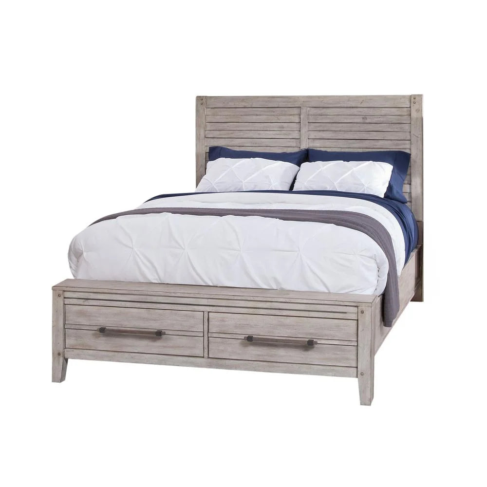 White-washed Wood King Panel Bed with Storage Z3246