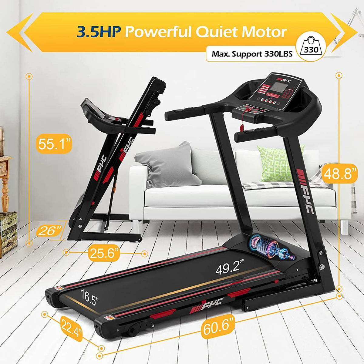 Folding Treadmill with Incline, 3.5HP H128