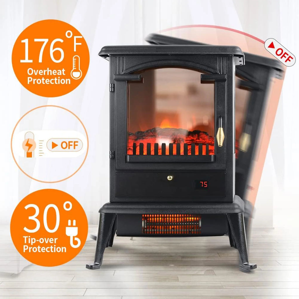 Freestanding Electric Fireplace Heater Stove with Remote (2 Pack) P15024