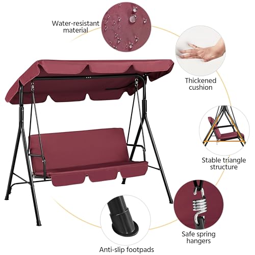 3-Seat Outdoor Swing Chair with Adjustable Canopy & Removable Cushion D7805