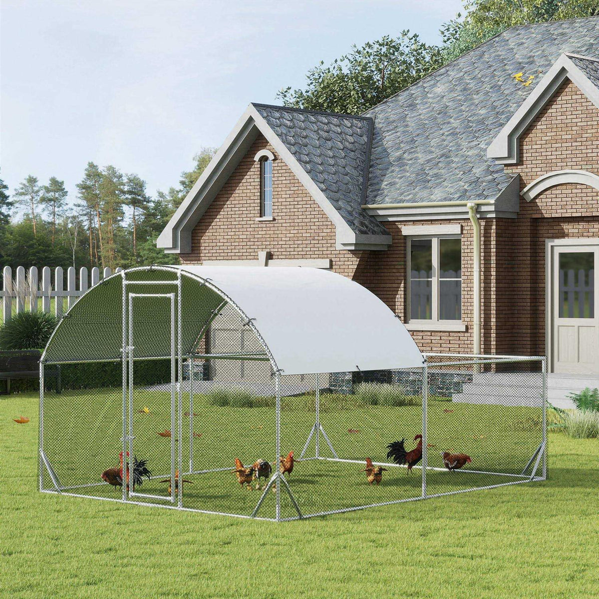 Metal Chicken Coop Walk-in Enclosure with Cover Q482635