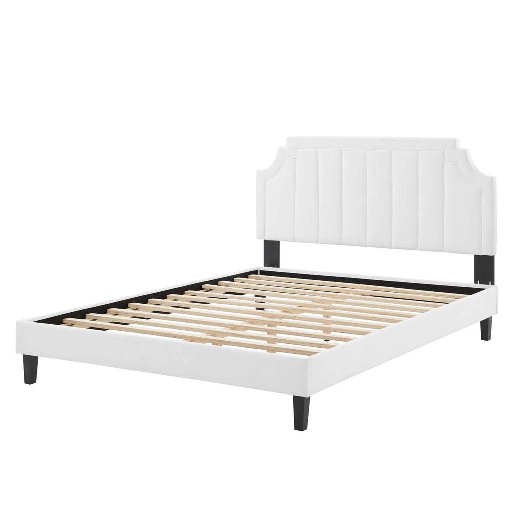 Twin Size White Velvet Platform Bed Frame K2420