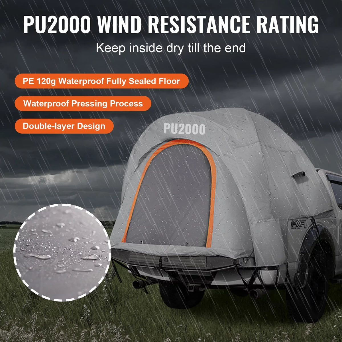 Waterproof Pickup Truck Bed Tent with Rainfly Carry Bag I4343