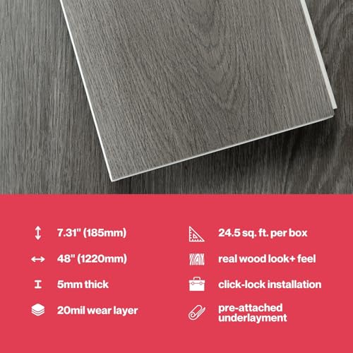 7. 5/16"x48" 5mm Thick Interlocking Click Lock Waterproof Luxury Vinyl Flooring Planks A51923