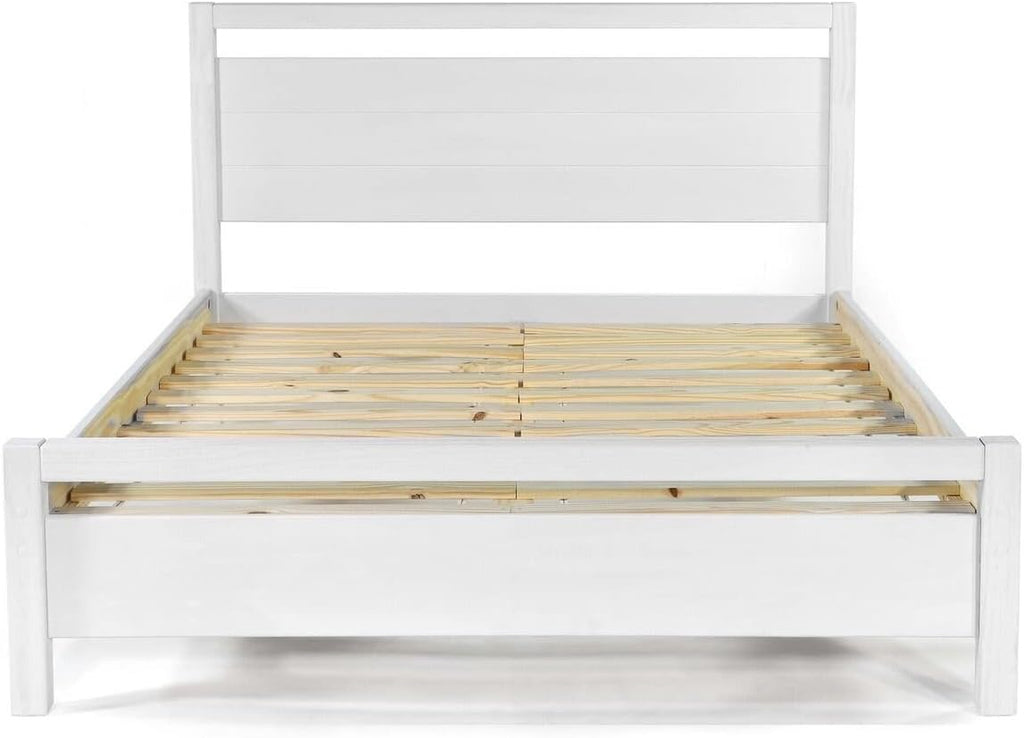 Queen Size Solid Wood Platform Bed Brushed White W25579