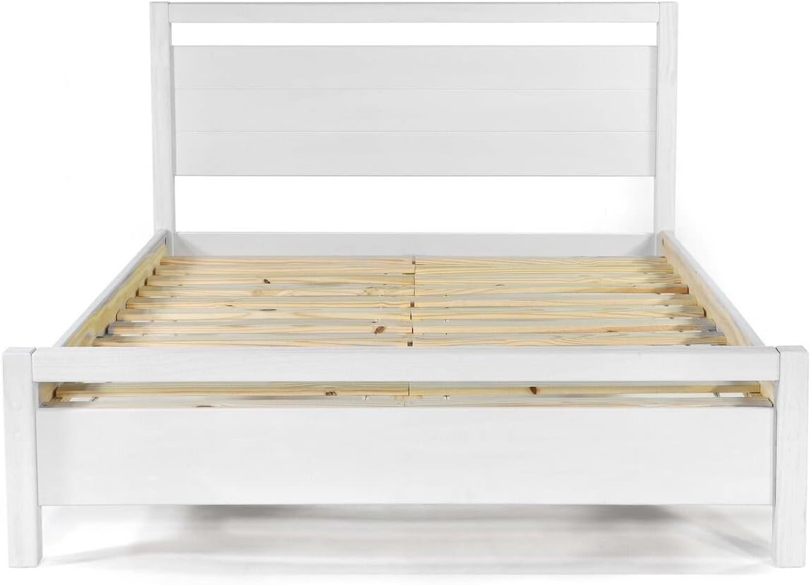 Queen Size Solid Wood Platform Bed Brushed White W25579