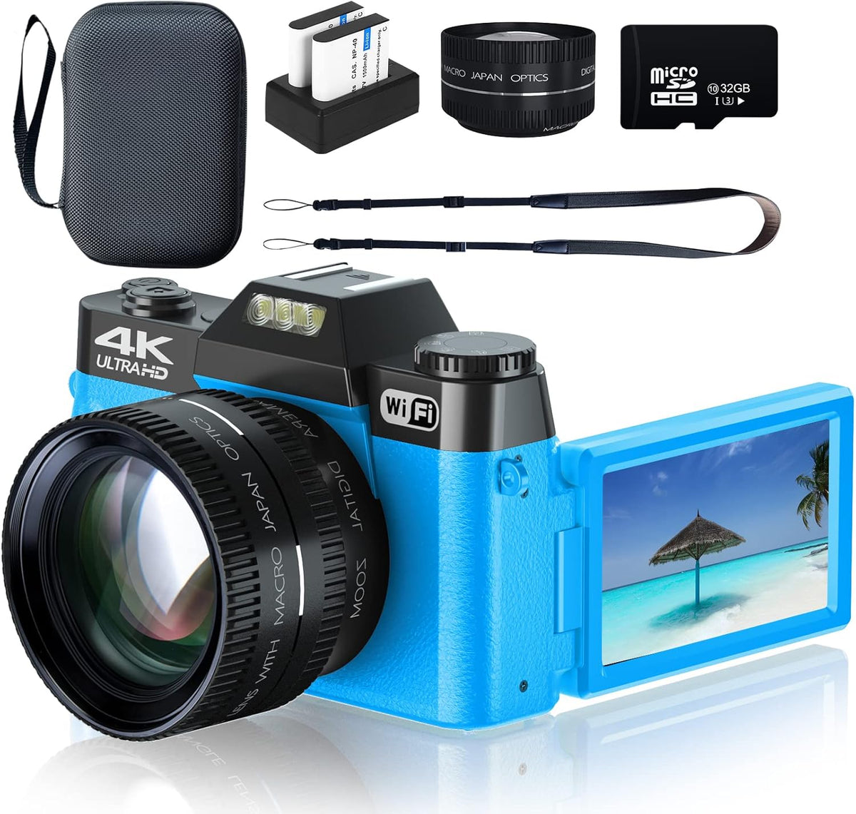 4K Digital Camera with WiFi, 16X Digital Zoom, 32GB SD Card U203
