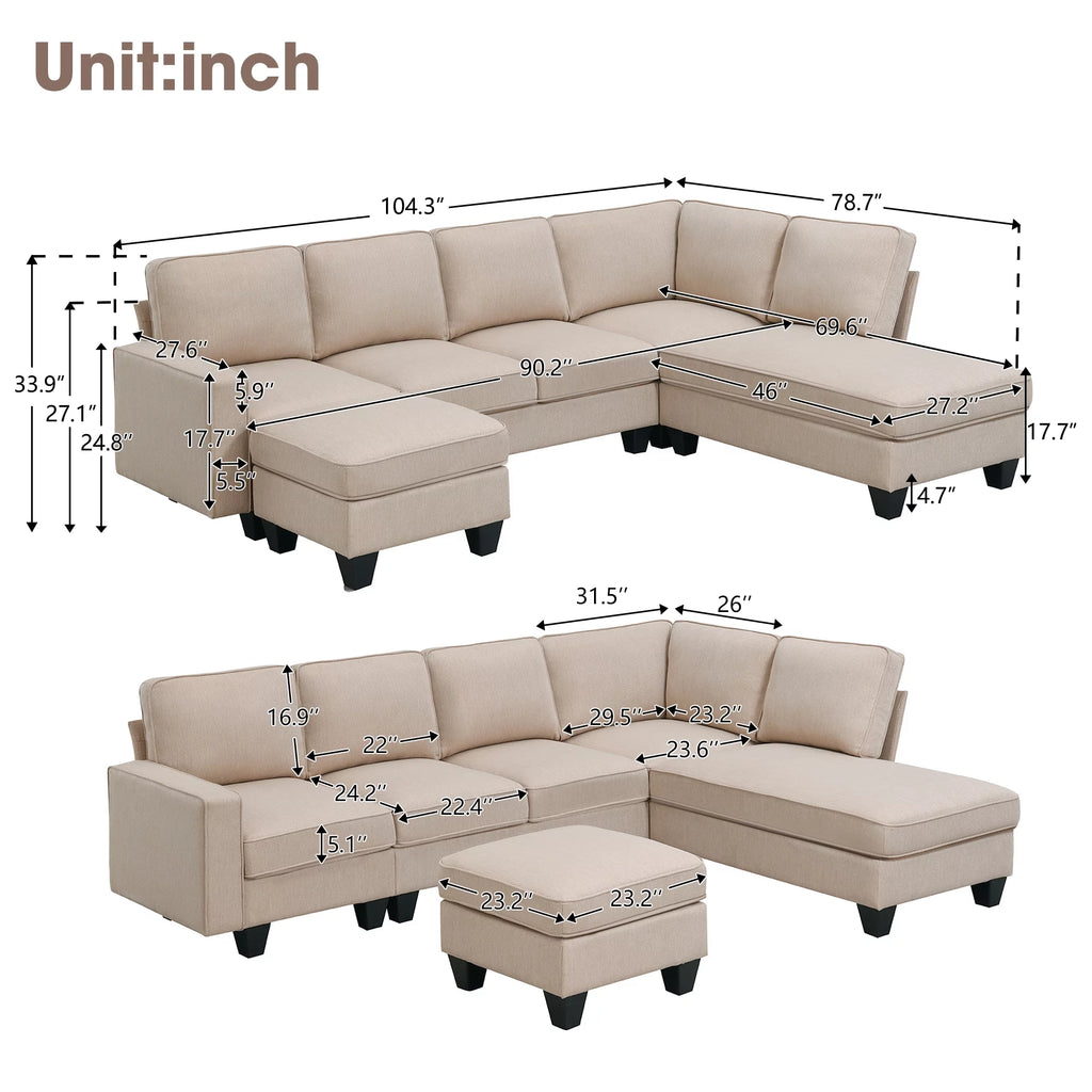 L Shaped Linen Sectional Sofa with Chaise N399153