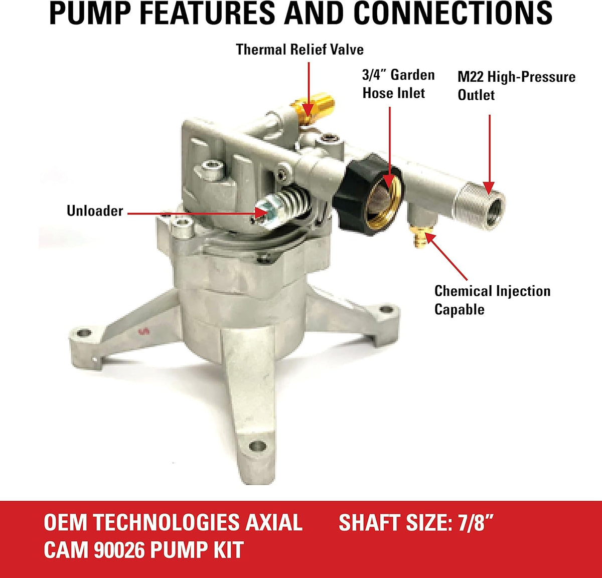 Vertical Axial Cam Pressure Washer Pump Kit, 3100 PSI, 2.4 GPM, 7/8 Shaft D921188