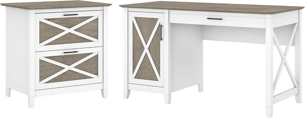 54W Cape Cod Gray Computer Desk with Storage and 2 Drawer File Cabinet G328