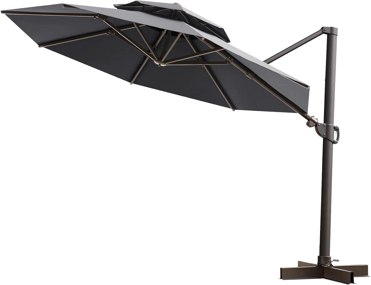 11.5FT Double Top Round Grey Offset Cantilever Outdoor Umbrella H577