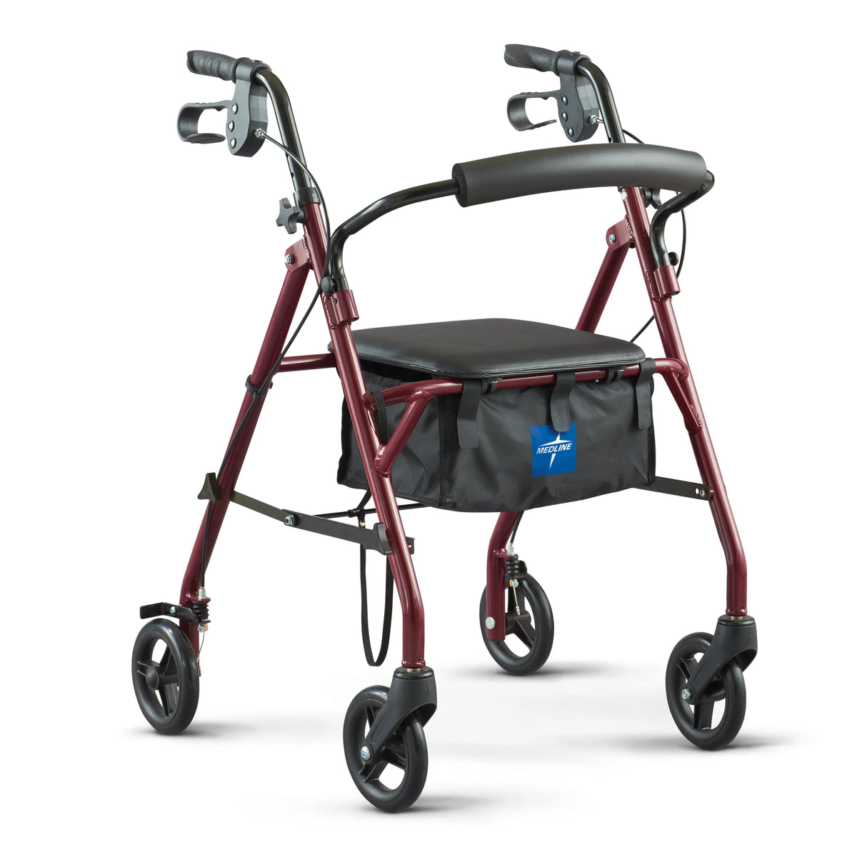Folding Steel Rollator Walker 6 Wheels 350lb Capacity Burgundy Red B301393