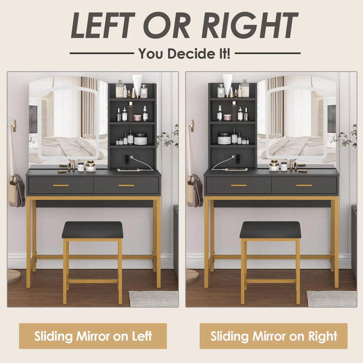 35 inch Vanity Desk with Lighted Mirror and Drawers R8120