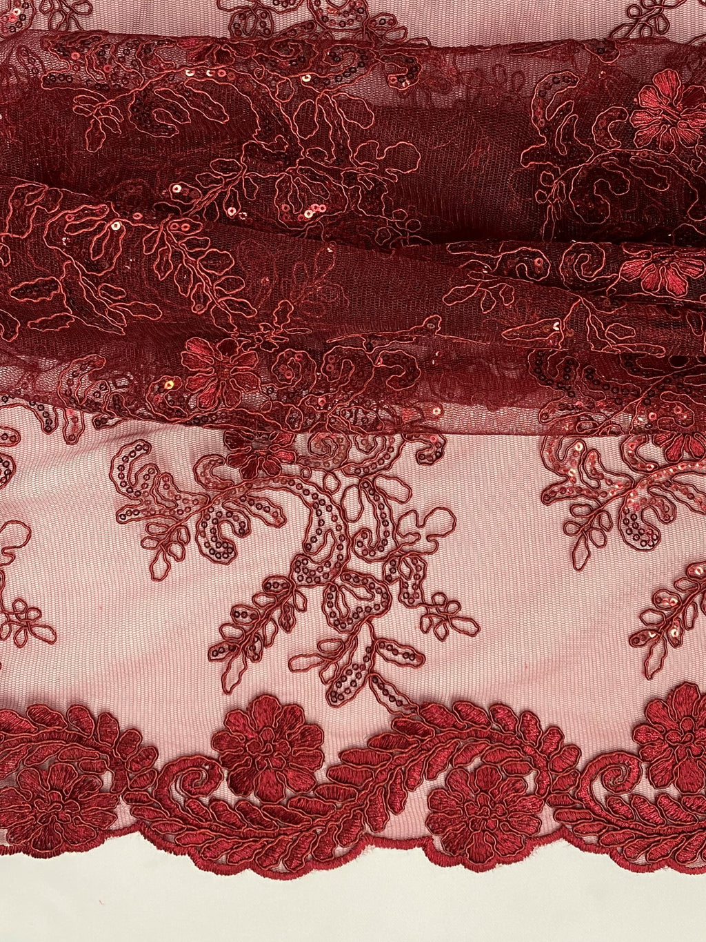 Burgundy Embroidered Lace with Sequins R159549