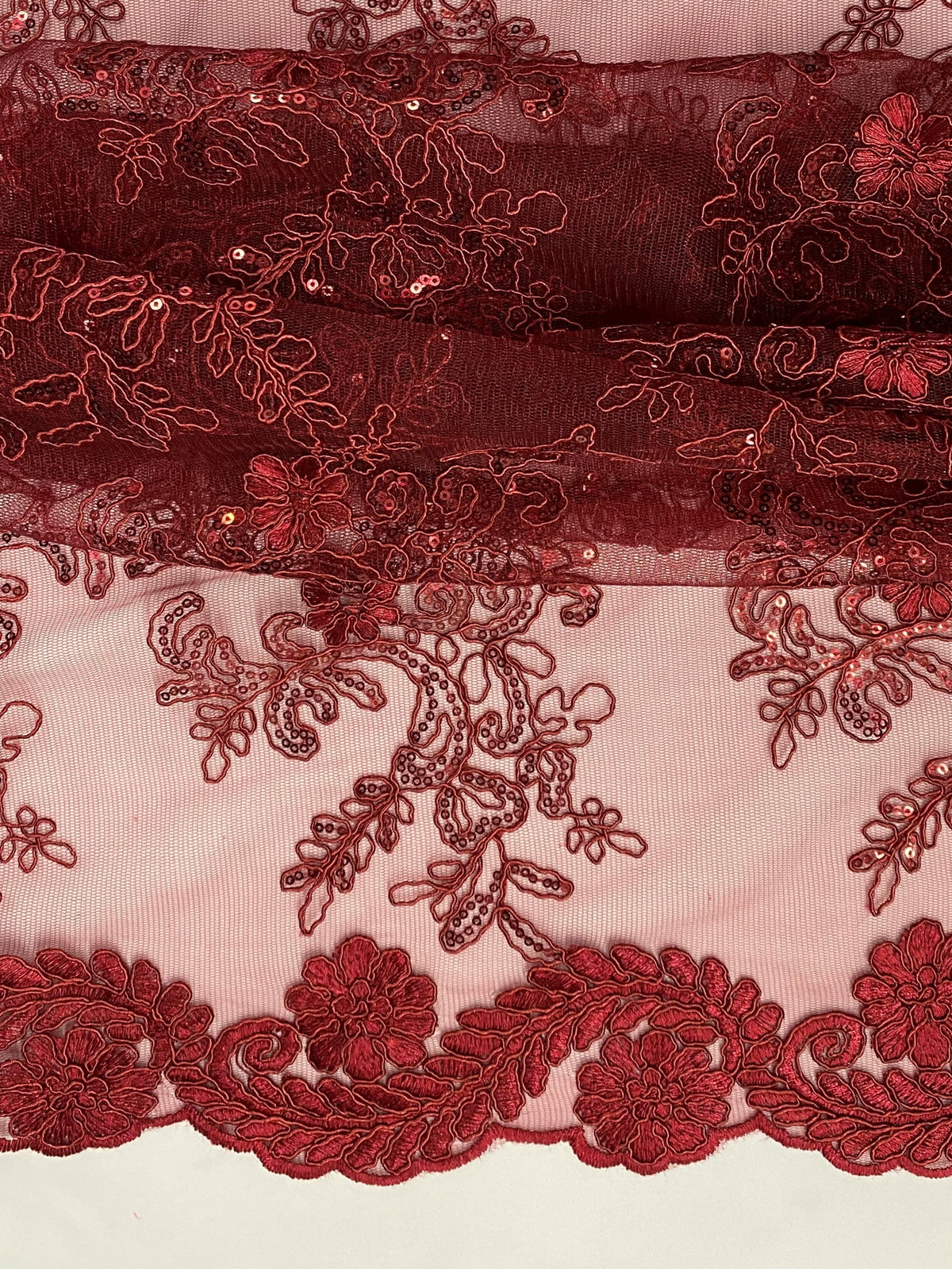 Burgundy Embroidered Lace with Sequins R159549