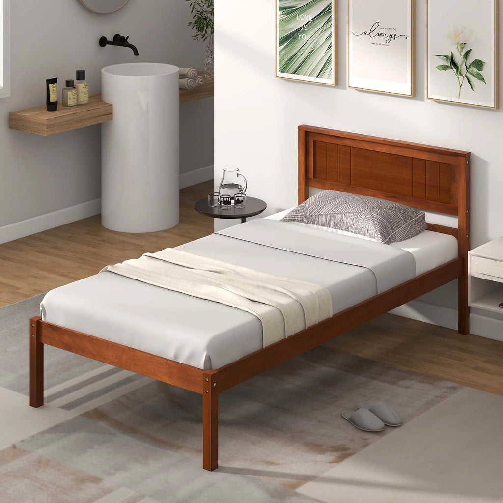 Twin Size Wooden Platform Bed Frame with Headboard F4348