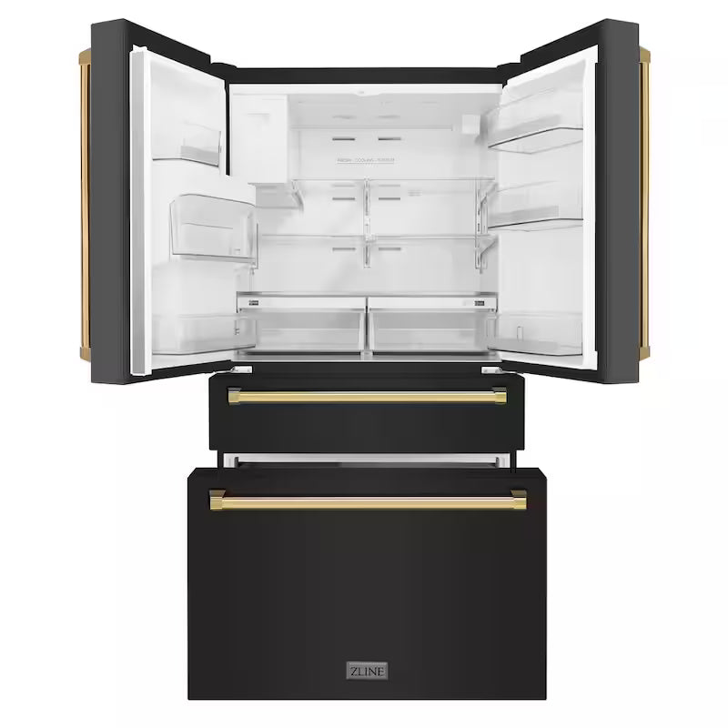 36 in. 4-Door French Door Refrigerator with Ice & Water Dispenser in Black Stainless & Polished Gold J4757