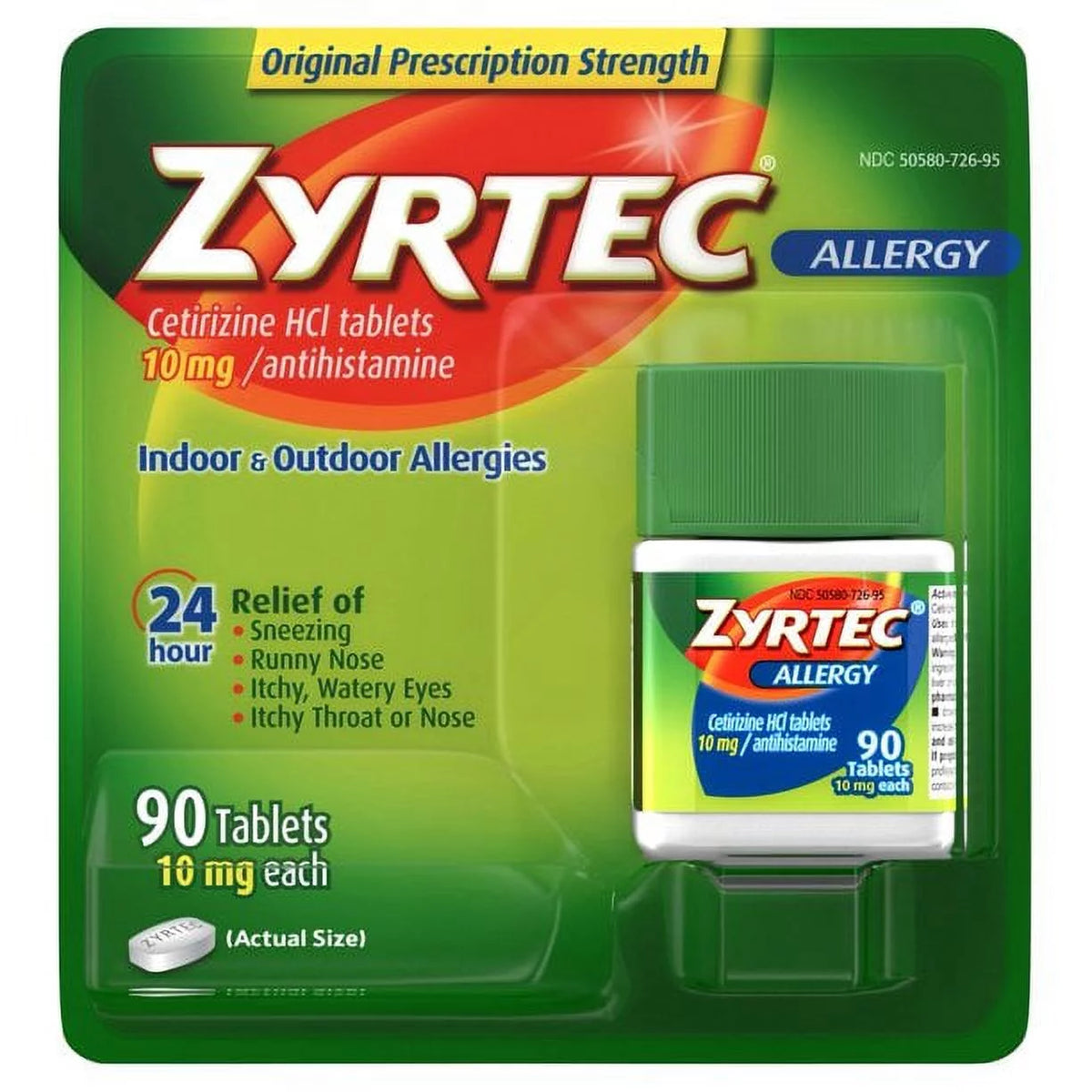 24 Hour Allergy Relief Tablets 10 mg Cetirizine HCl 90 ct B577