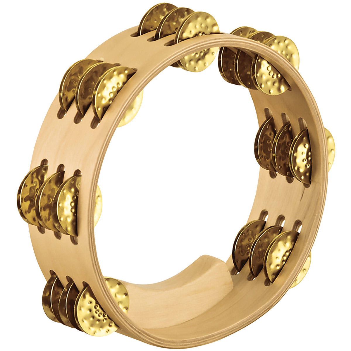 8" Wood Tambourine Hammered Brass Jingles 3 Rows Maple I347