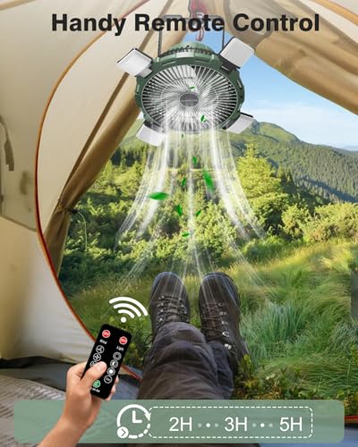 Camping Fan with LED Lantern, 8000mAh Rechargeable Battery Powered Tent Fan with Remote, 4 Speed D97836
