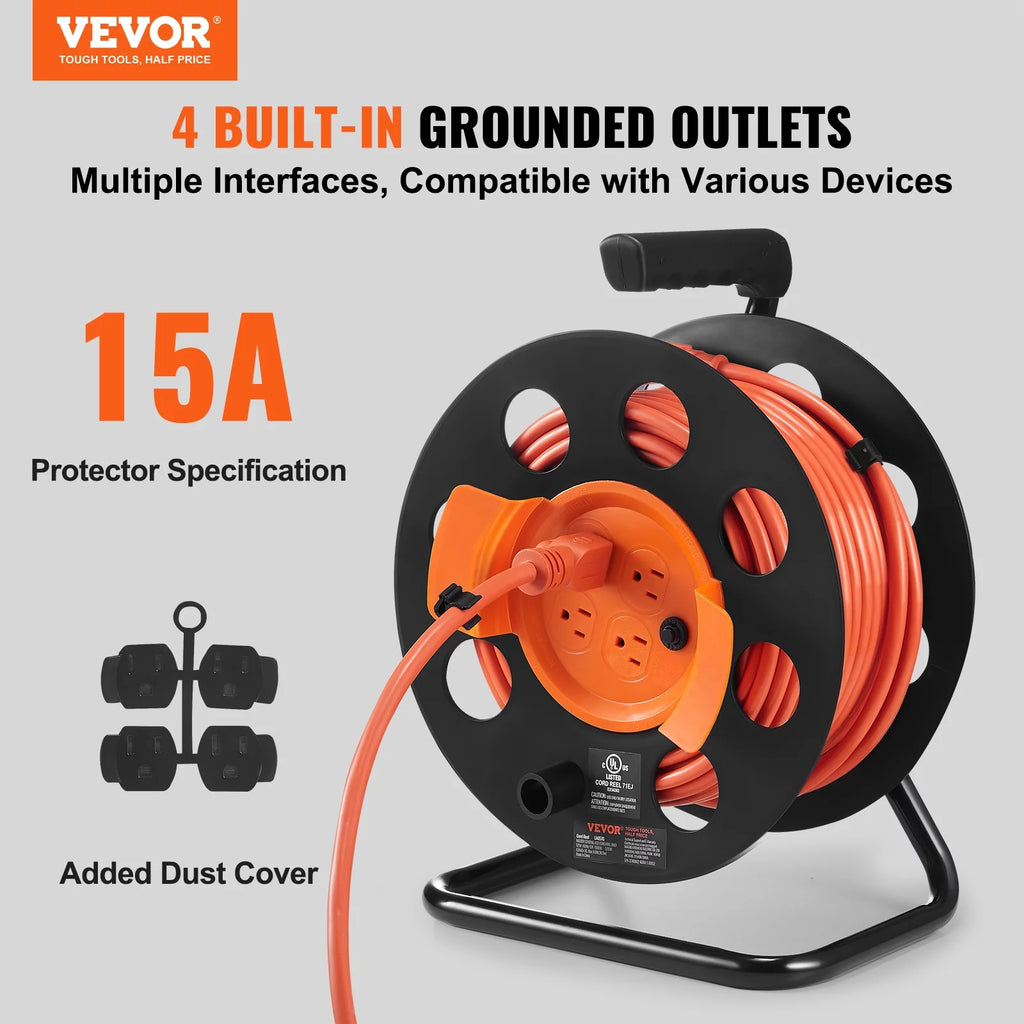 100FT 4 Outlets 12AWG Extension Cord Reel A828