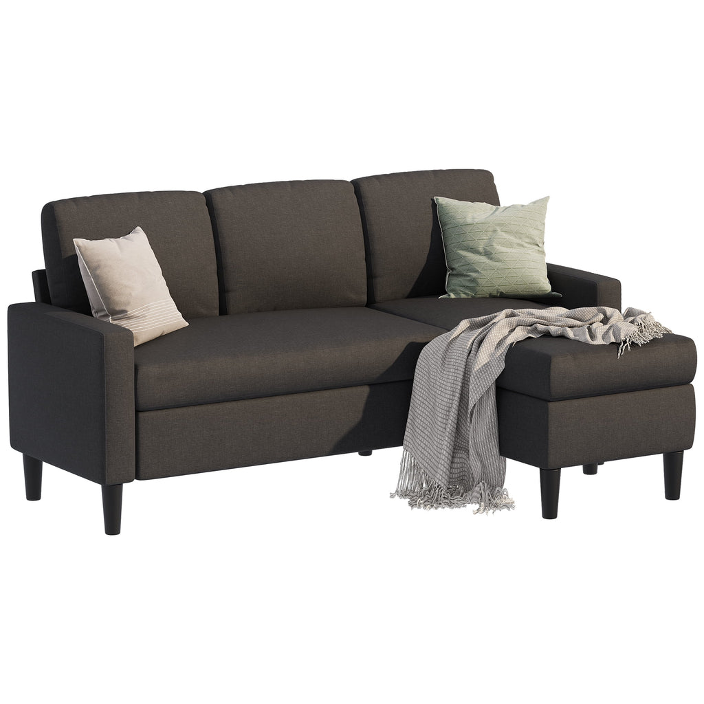 Convertible Sectional Sofa L-Shaped Linen Fabric Dark Gray J5725