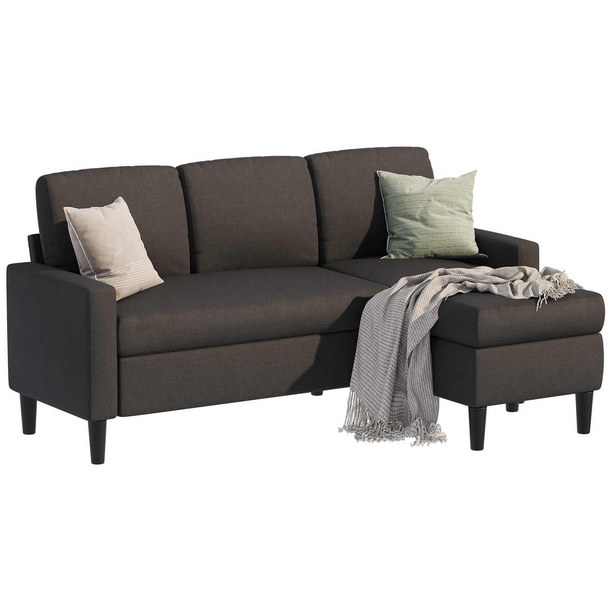Convertible Sectional Sofa L-Shaped Linen Fabric Dark Gray J5725