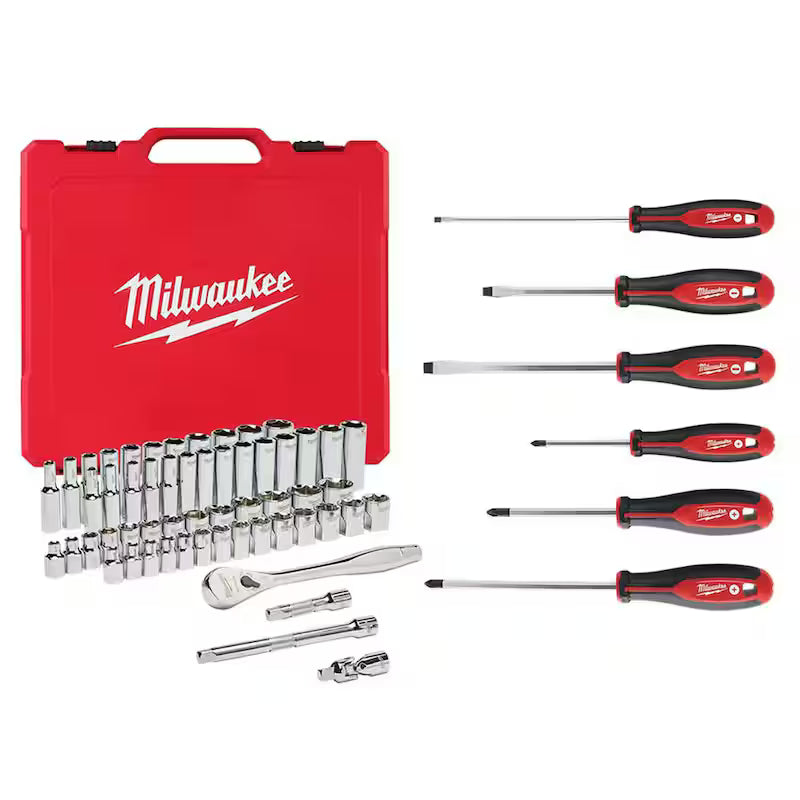 3/8 in. Drive SAE/Metric Ratchet and Socket Mechanics Tool Set (56 piece) & Screwdriver Set (6 piece) K351582