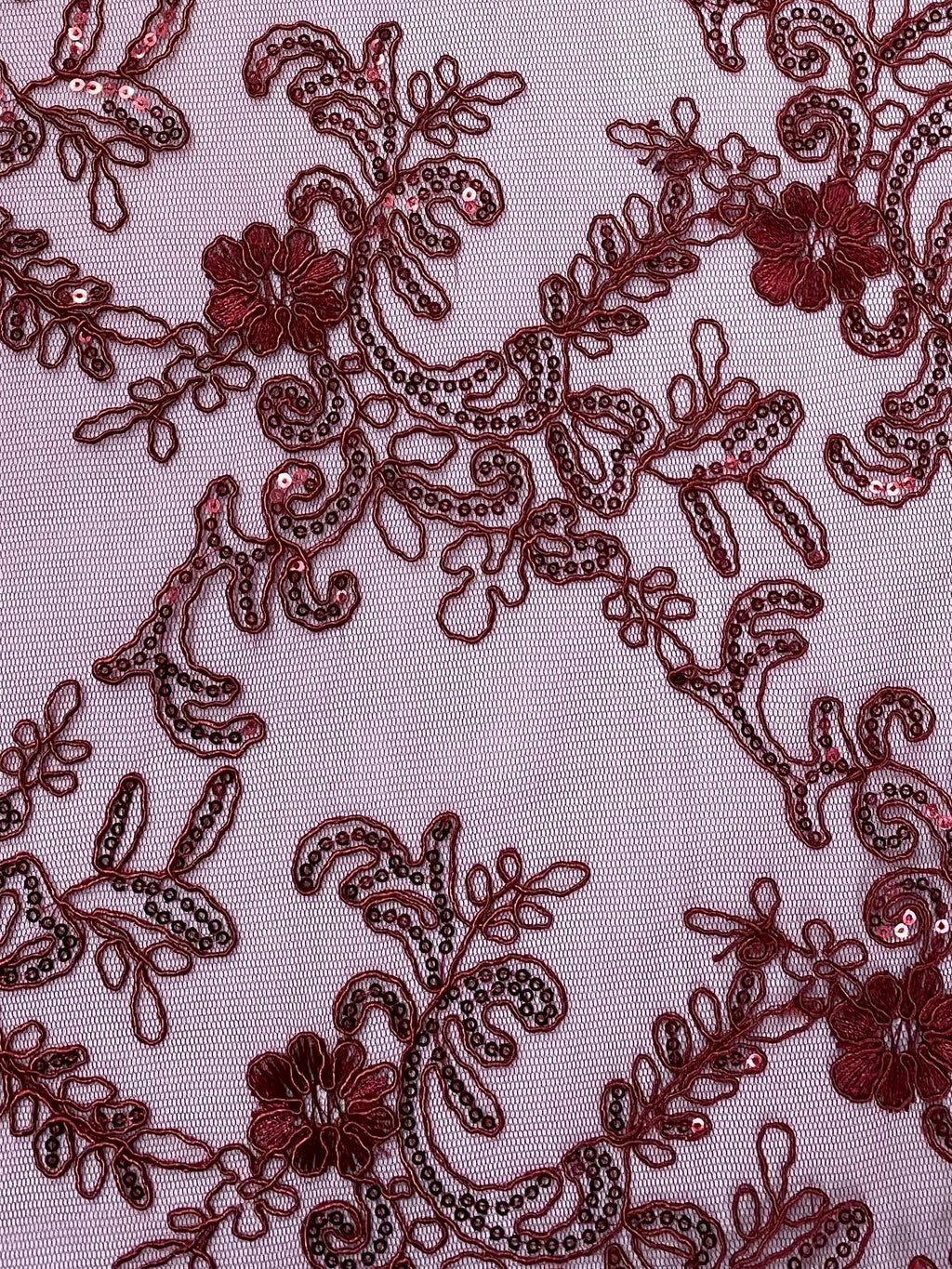 Burgundy Embroidered Lace with Sequins R159549