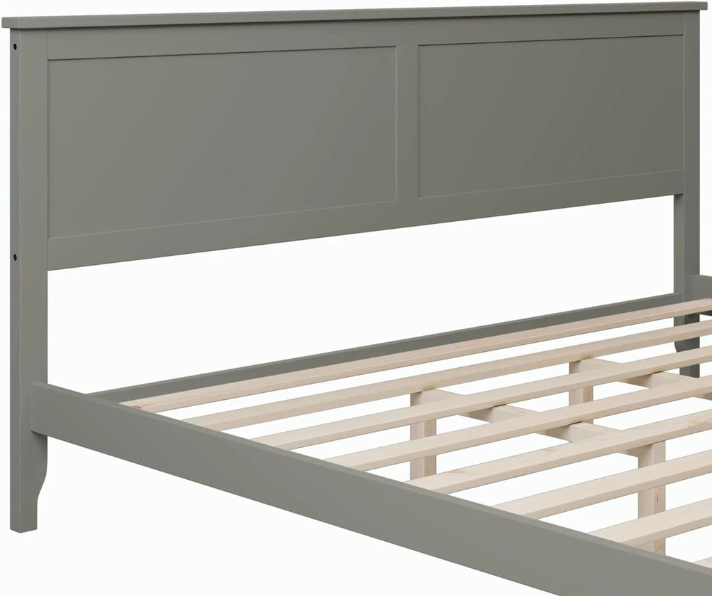 Gray Solid Wood Platform Bed Frame with Headboard F94418