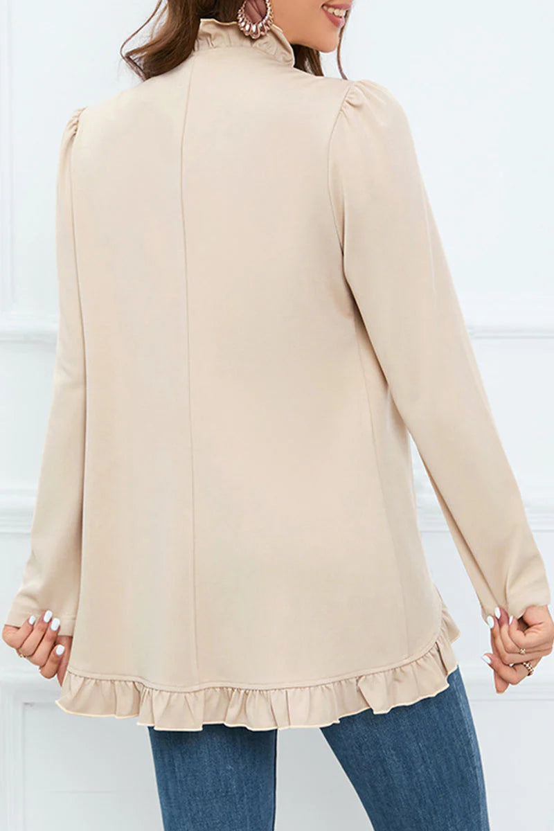 Solid Buckle Flounce Lotus Leaf Collar Outerwear H8598