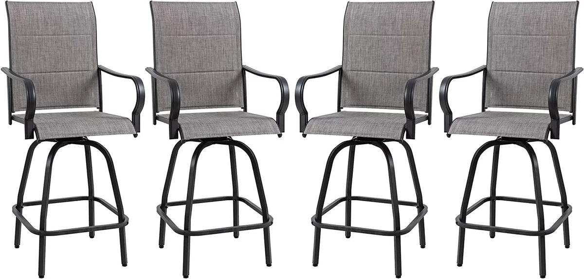 4 Pieces All Weather Padded Sling Textilene Swivel Bar Stools N405