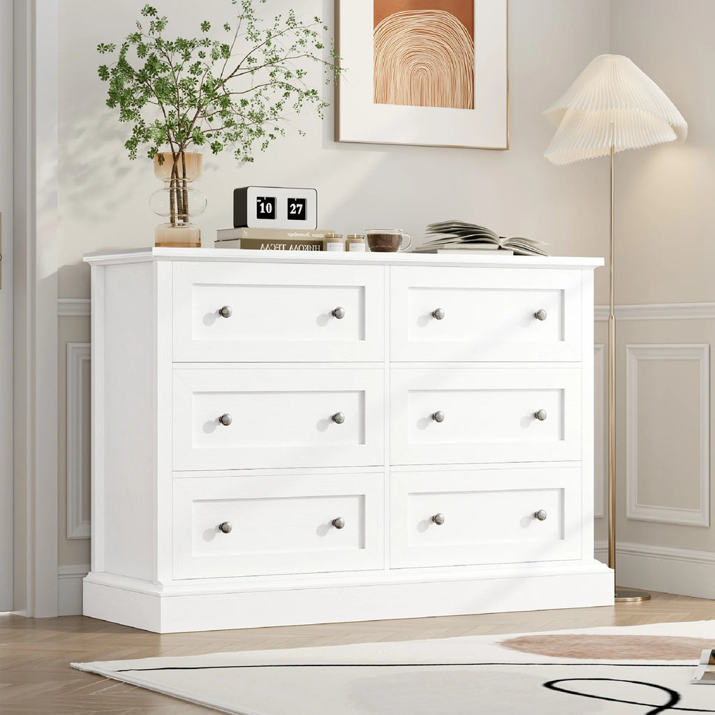 White 6 Drawer Double Dresser A412