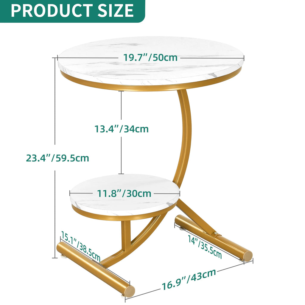 Round Faux Marble End Table with Storage Shelf O490985