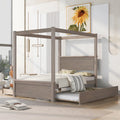 Full Size White Wood Canopy Platform Bed with Trundle Y580
